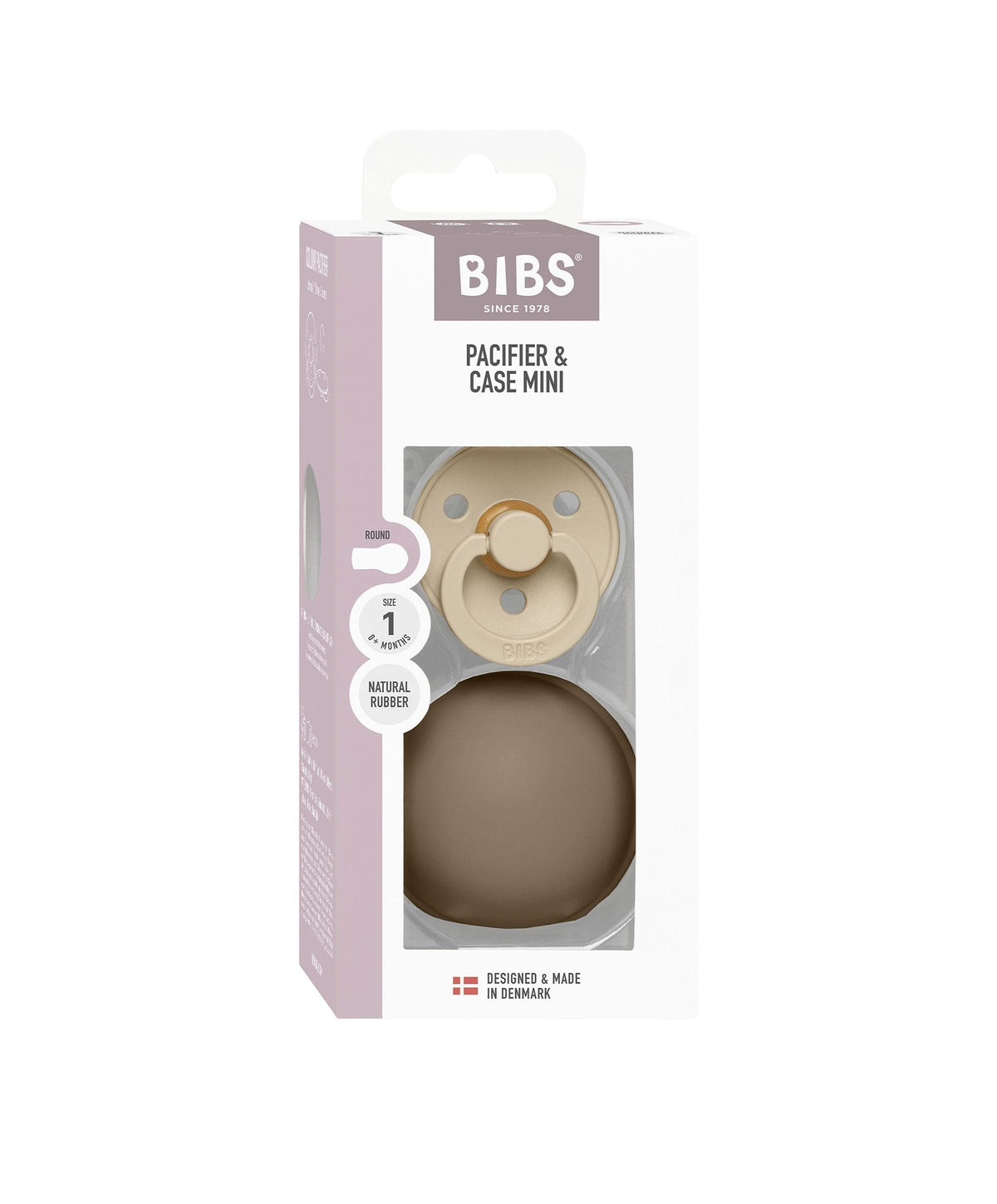 Bibs World Soothers BIBS Colour Pacifier Round Latex Size 1 Vanilla & Pacifier Case Mini - Dark Oak
