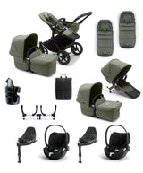 Bugaboo Bugaboo Donkey 5 Twin Pushchair Essential Bundle With Cybex Cloud T i-Size Rotating Baby Car Seat & Base (12 Pieces) - Forest Green