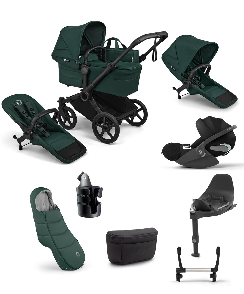 Bugaboo Bugaboo Donkey 6 Double Ultimate Pushchair Bundle With Cybex Cloud T i-Size Rotating Baby Car Seat &amp; Base (8 Pieces) - Fern Green
