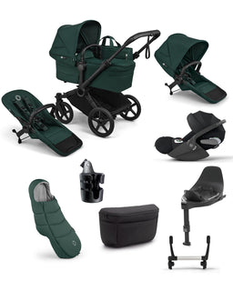 Bugaboo Bugaboo Donkey 6 Duo Ultimate Pushchair Bundle With Cybex Cloud T+ i-Size Rotating Baby Car Seat & Base (8 Pieces) - Fern Green