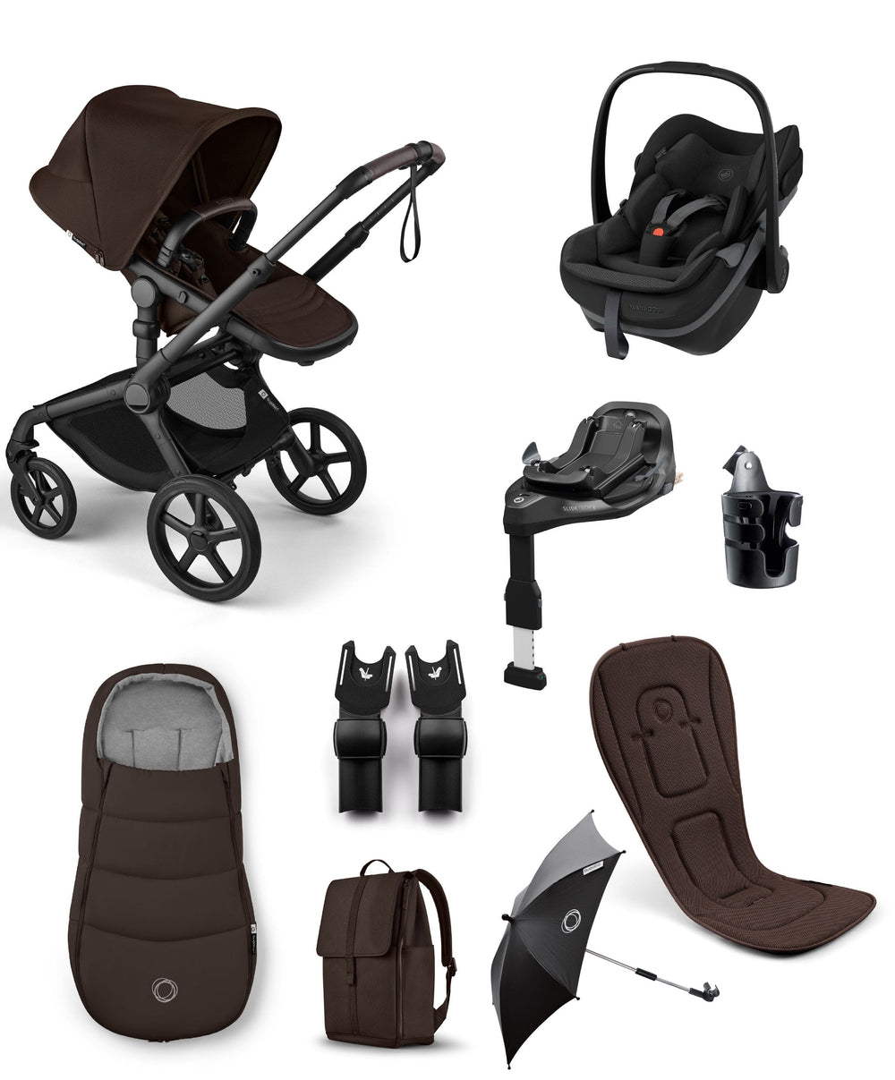 Bugaboo Bugaboo Fox 5 Renew Complete Pushchair Bundle with Maxi-Cosi Pebble Slide Pro Car Seat &amp; Base (8 Pieces) - Cocoa Brown