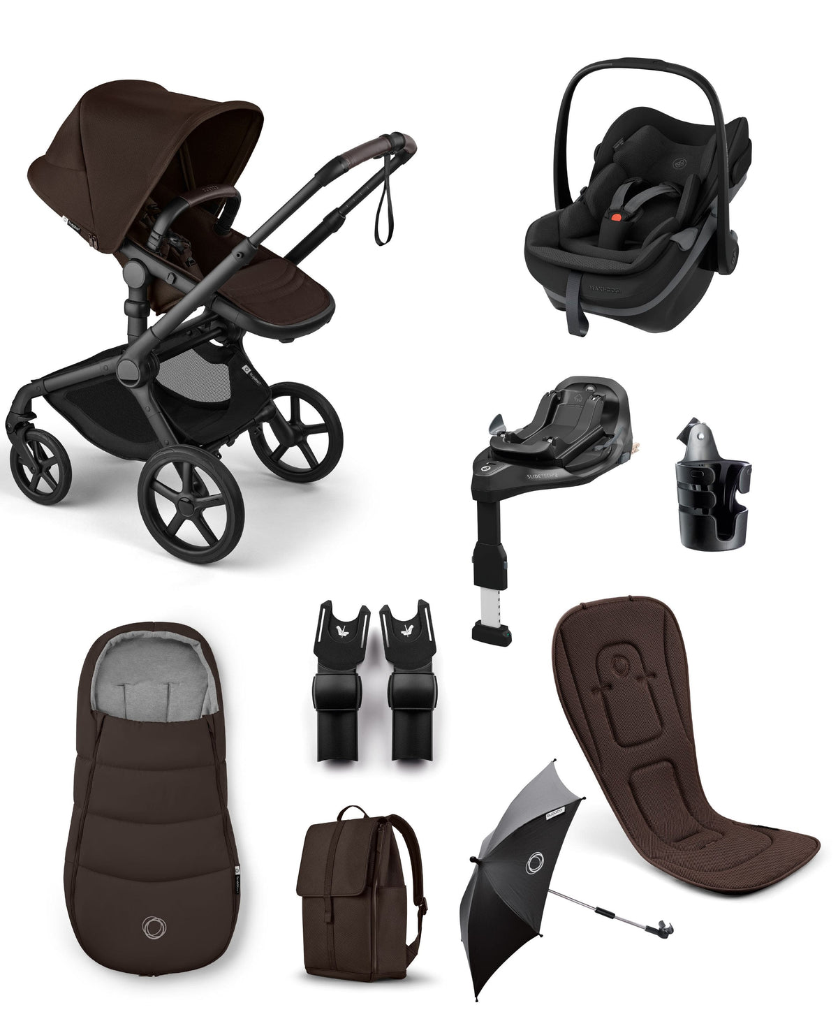 Bugaboo Bugaboo Fox 5 Renew Complete Pushchair Bundle with Maxi-Cosi Pebble Slide Pro Car Seat & Base (8 Pieces) - Cocoa Brown