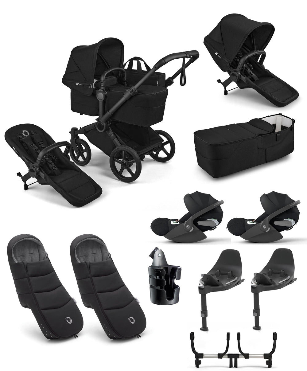 Bugaboo Donkey 6 Twin Essential Bundle With Cybex Cloud T+ i-Size Rotating Baby Car Seat (11 Pieces) - Heritage Black
