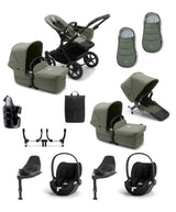 Bugaboo Pushchairs Bugaboo Donkey 5 Twin Pushchair Essential Bundle With Cybex Cloud T i-Size Rotating Baby Car Seat & Base (12 Pieces) - Forest Green