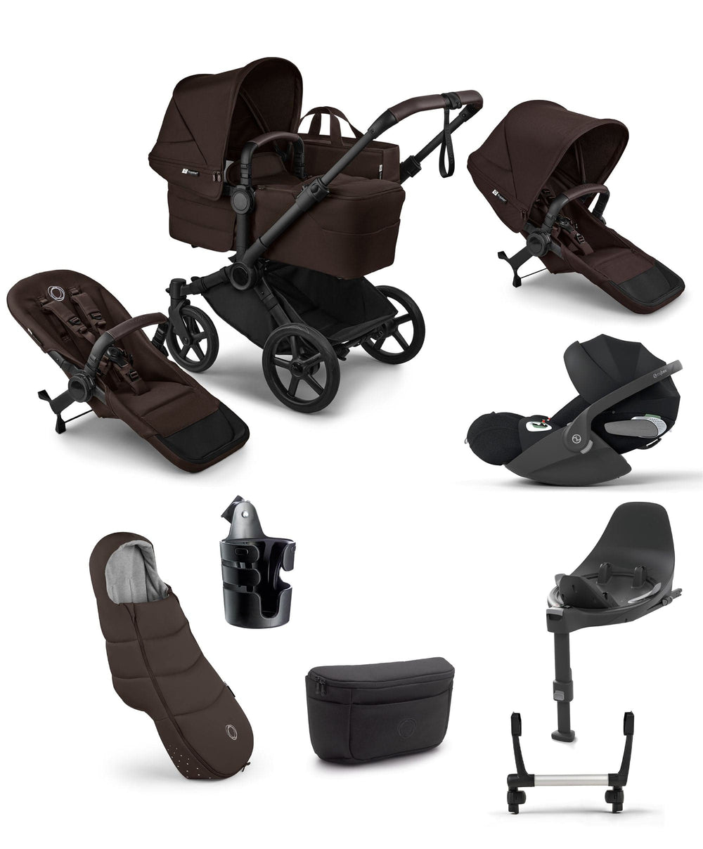 Bugaboo Pushchairs Bugaboo Donkey 6 Double Ultimate Bundle With Cybex Cloud T+ i-Size Rotating Baby Car Seat &amp; Base (8 Pieces) - Cocoa Brown