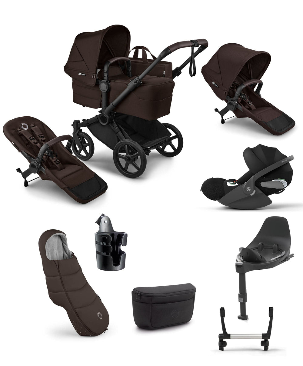Bugaboo Pushchairs Bugaboo Donkey 6 Double Ultimate Pushchair Bundle With Cybex Cloud T i-Size Rotating Baby Car Seat &amp; Base (8 Pieces) - Cocoa Brown