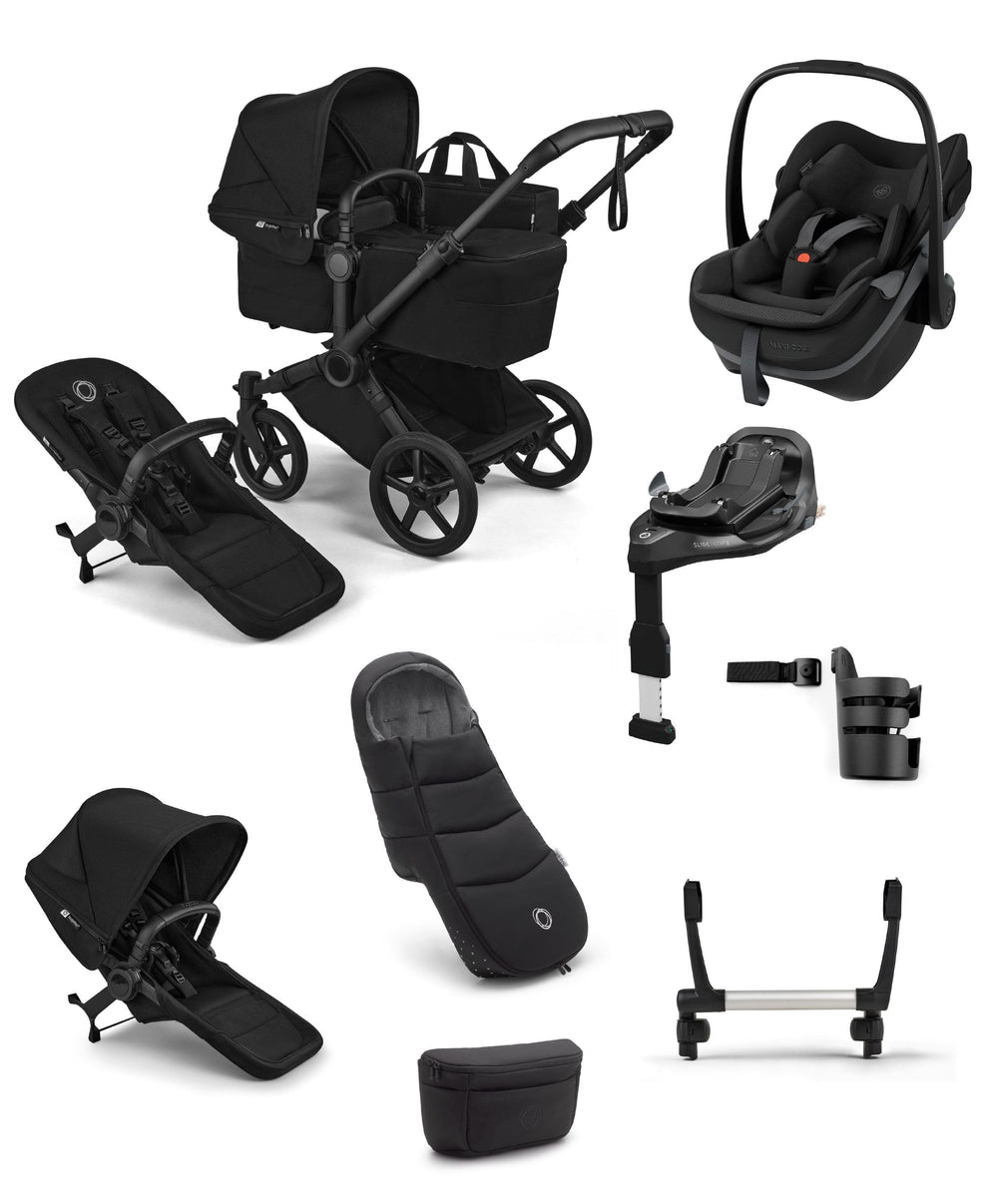 Bugaboo Pushchairs Bugaboo Donkey 6 Ultimate Double Pushchair with Maxi Cosi Pebble Slide Pro Car Seat &amp; Base (8 Pieces) - Heritage Black