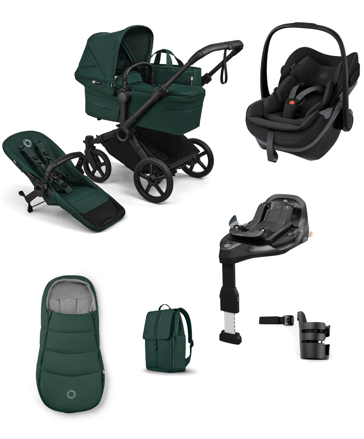 Bugaboo Pushchairs Bugaboo Donkey 6 Ultimate Single Pushchair Bundle with Maxi Cosi Pebble Slide Pro Car Seat & Base (7 Pieces)  - Fern Green