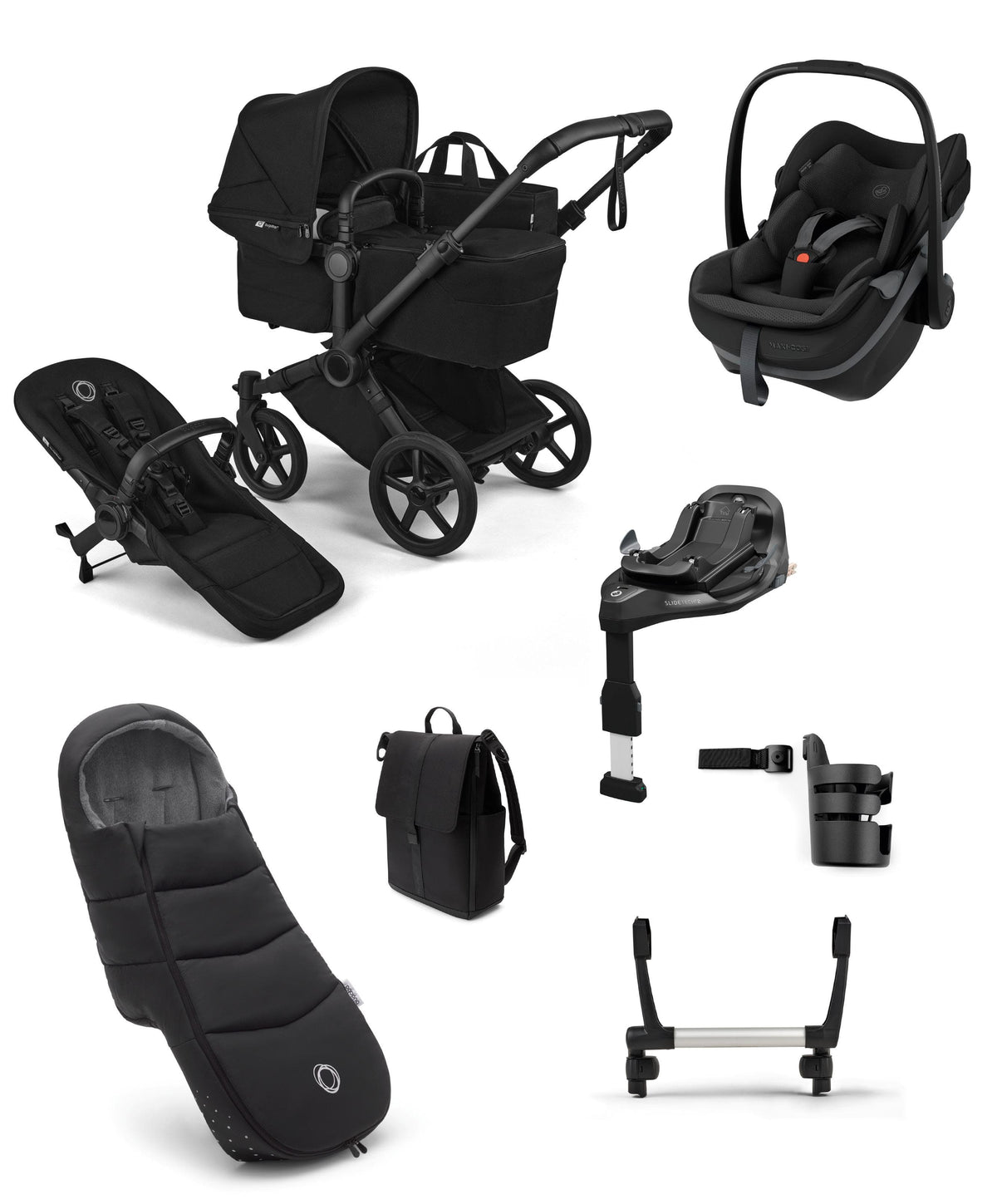 Bugaboo Pushchairs Bugaboo Donkey 6 Ultimate Single Pushchair Bundle with Maxi Cosi Pebble Slide Pro Car Seat & Base (7 Pieces) - Heritage Black