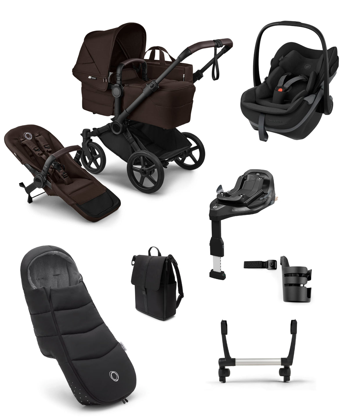 Bugaboo Pushchairs Bugaboo Donkey 6 Ultimate Single Pushchair with Maxi Cosi Pebble Slide Pro Car Seat & Base (7 Pieces) - Cocoa Brown