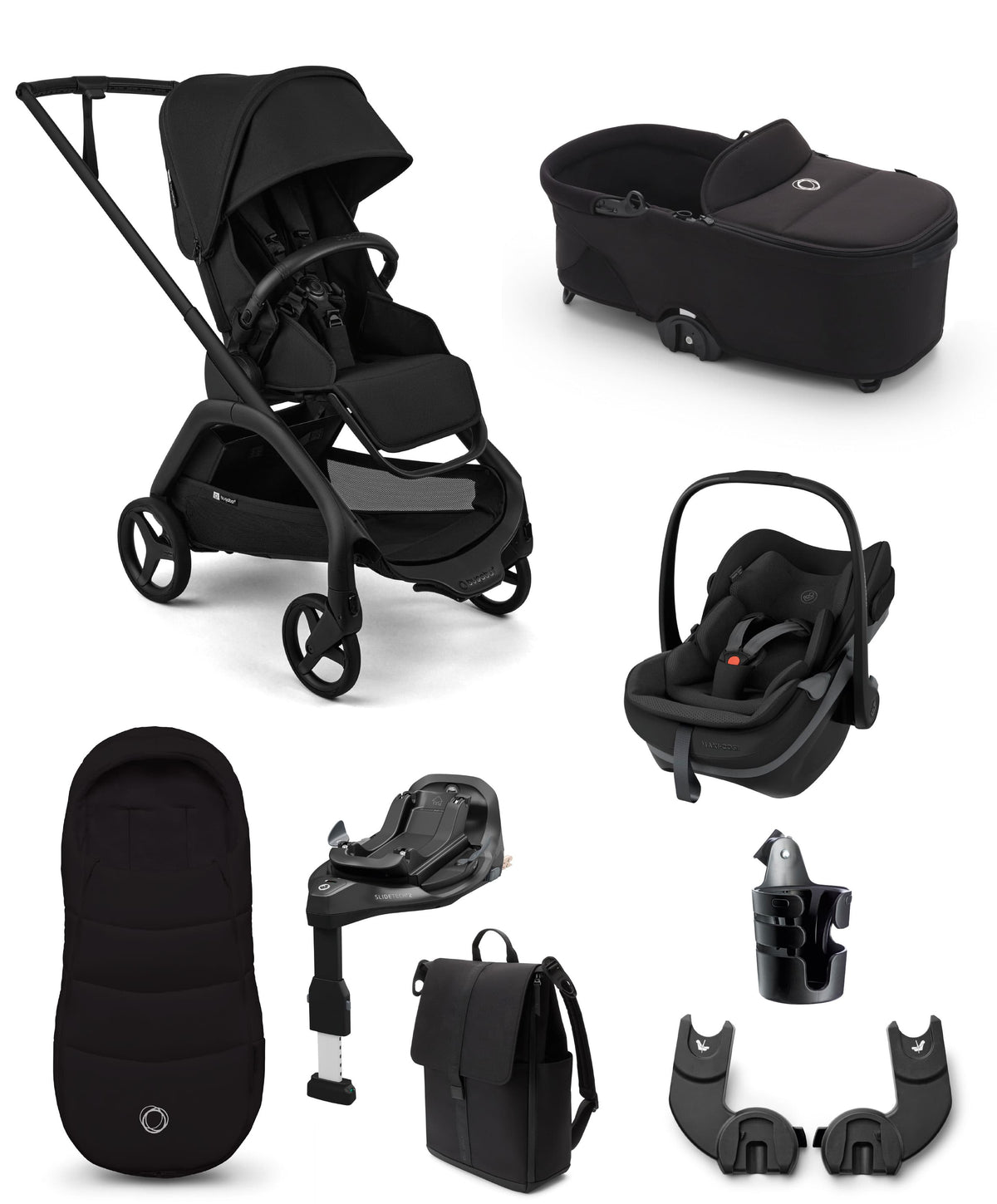 Bugaboo Pushchairs Bugaboo Dragonfly Plus Ultimate Pushchair Bundle with Maxi-Cosi Pebble Slide Pro Car Seat (8 Pieces) - Black