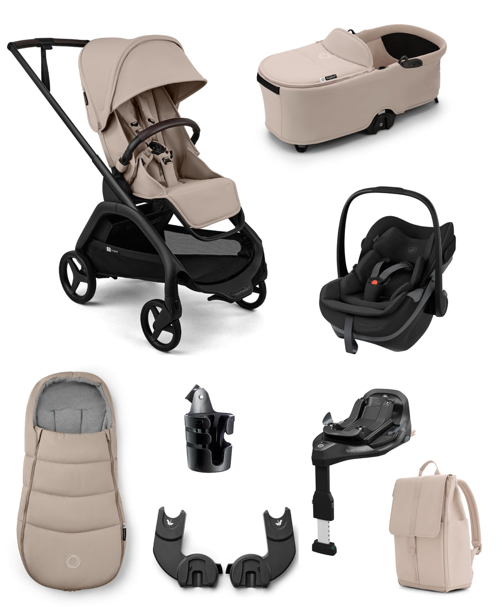Bugaboo Pushchairs Bugaboo Dragonfly Plus Ultimate Pushchair Bundle with Maxi-Cosi Pebble Slide Pro Car Seat (8 Pieces) - Desert Taupe