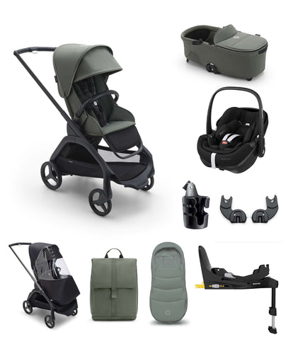 Bugaboo Pushchairs Bugaboo Dragonfly Ultimate 9 Piece Bundle with Maxi Cosi Pebble Pro 360 Car Seat and Base in Black and Forest Green