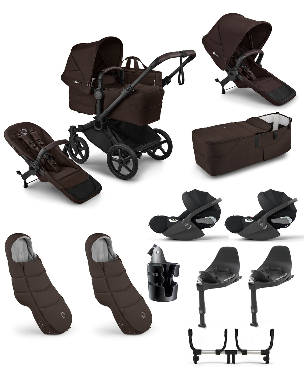 Bugaboo Pushchairs Donkey 6 Twin Essential Bundle With Cybex Cloud T+ i-Size Rotating Baby Car Seat (10 Pieces) - Cocoa Brown