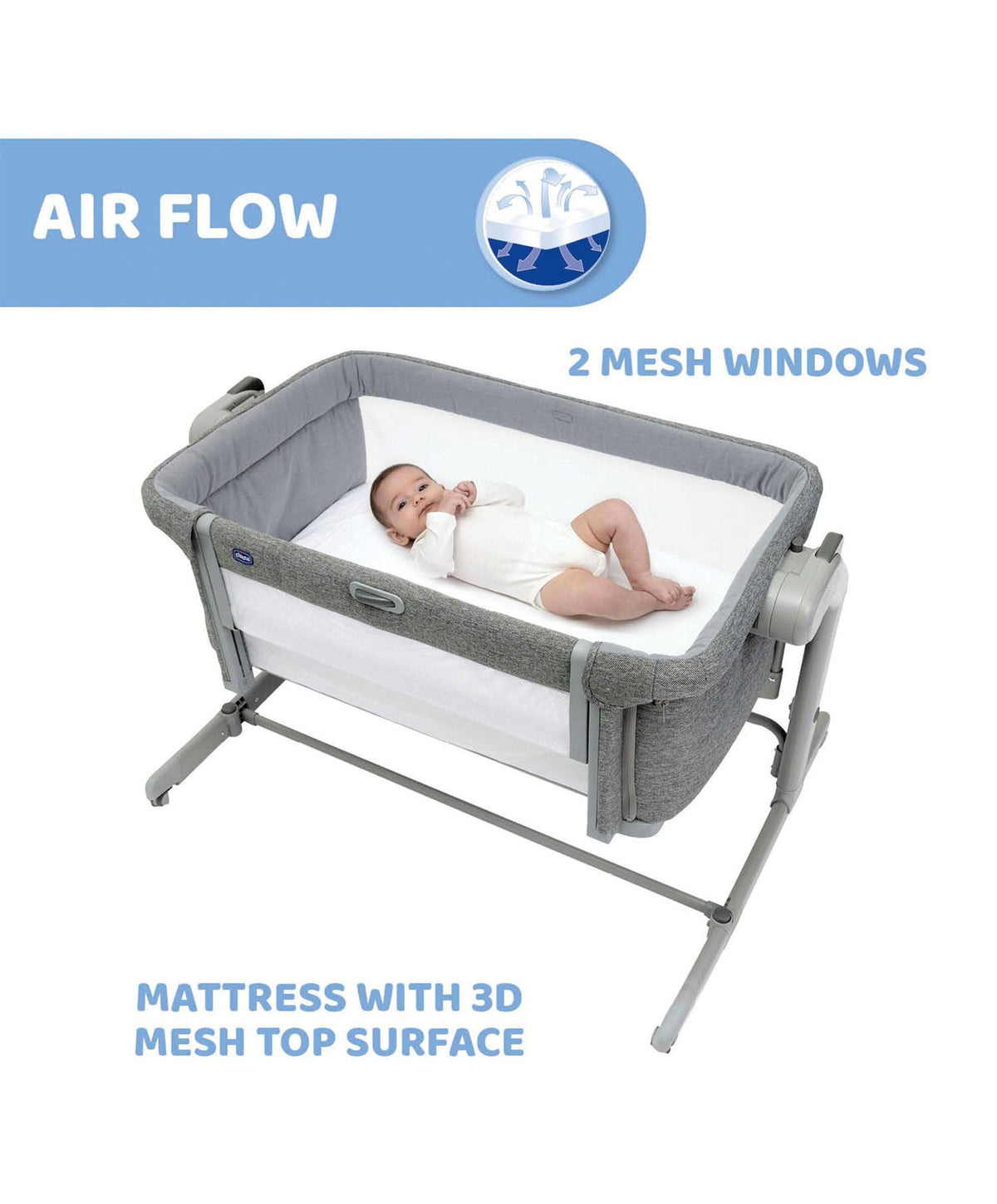 Chicco Next2Me Magic Evo Bedside Crib Dark Grey Mamas & Papas UK