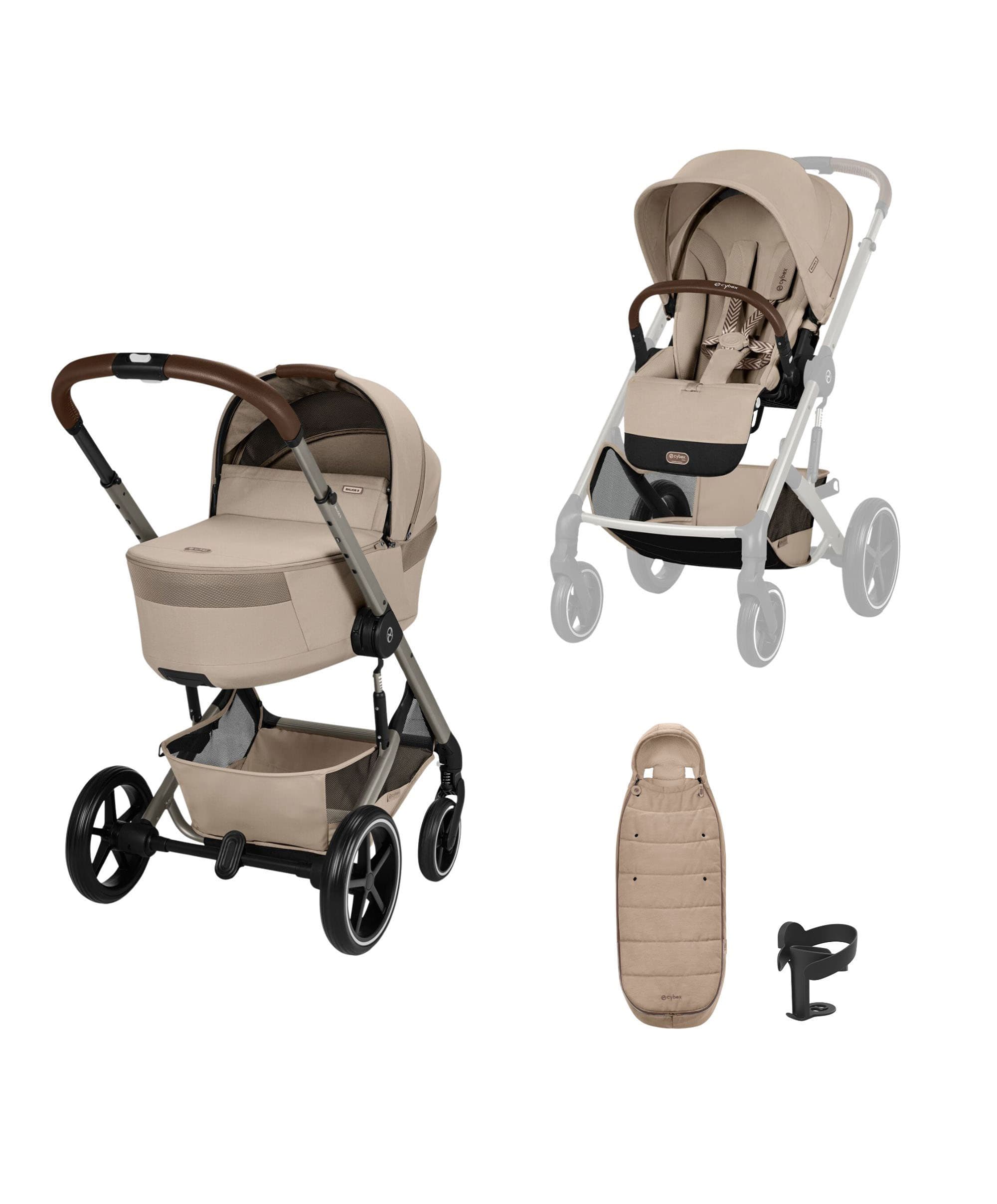 Cybex Balios S Lux + Folding Carrycot Bundle – Almond Beige – Mamas & Papas UK