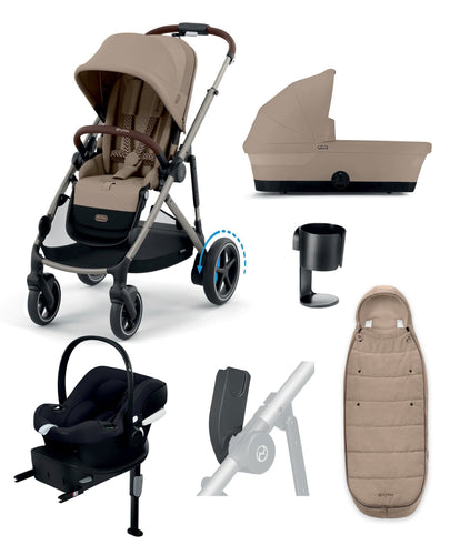 Cybex Pushchairs Cybex e-Gazelle S Electric Pushchair Bundle with Cybex Aton B2 i-Size Car Seat and Base (6 Pieces) – Almond Biege