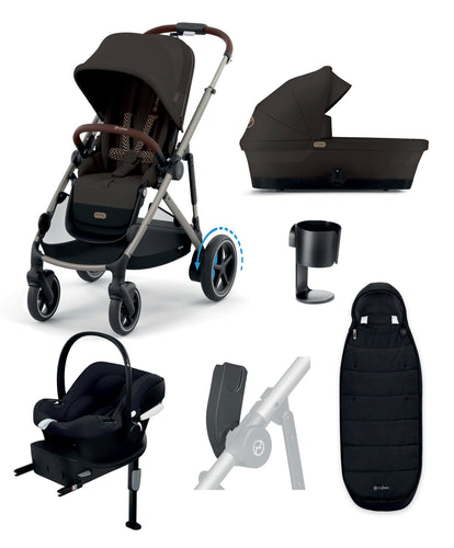 Cybex Pushchairs Cybex e-Gazelle S Electric Pushchair Bundle with Cybex Aton B2 i-Size Car Seat and Base (6 Pieces) – Chocolate Brown