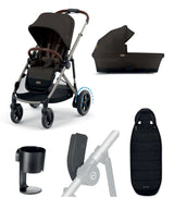 Cybex Pushchairs Cybex e-Gazelle S Electric Single to Double Pushchair Bundle (5 Pieces) - Chocolate Brown