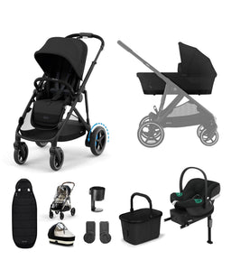 Cybex Pushchairs Cybex e-Gazelle S Electric Single to Double Pushchair Bundle with Cybex Aton B2 i-Size Car Seat and Base (6 Pieces) – Black