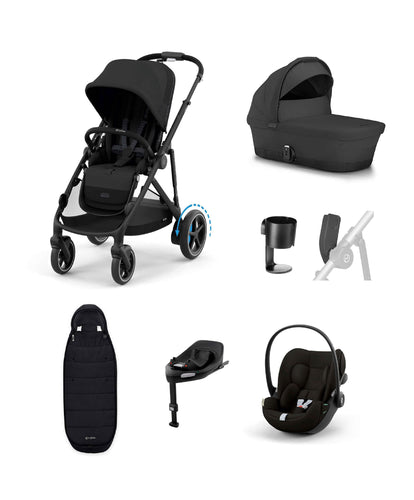 Cybex Pushchairs Cybex e-Gazelle S Electric Single to Double Pushchair Bundle with Cybex Cloud G i-Size Rotating Car Seat & Base (7 Pieces) - Black