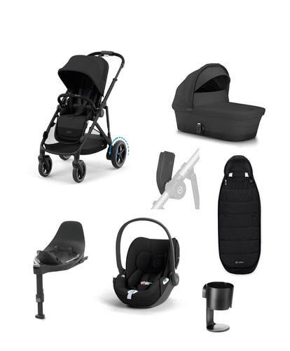 Cybex Pushchairs Cybex e-Gazelle S Electric Single to Double Pushchair Bundle With Cybex Cloud T i-Size + Baby Car Seat & Base (7 Pieces) - Black