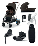 Cybex Pushchairs Cybex e-Gazelle S Electric Single to Double Pushchair Bundle with Cybex Cloud T i-Size Rotating Car Seat (7 Pieces) - Chocolate Brown