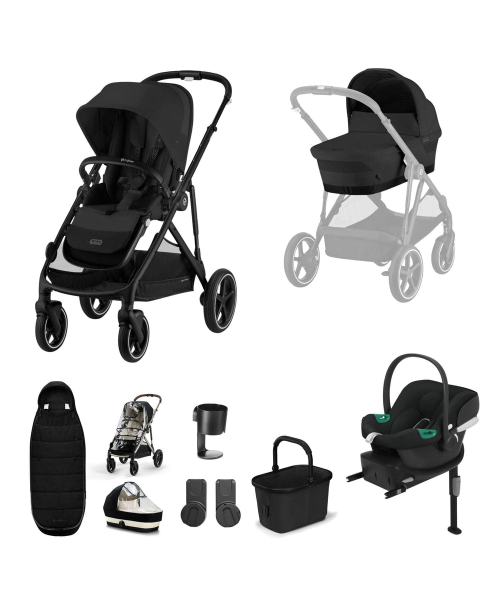 Cybex Pushchairs Cybex Gazelle S Pushchair Bundle with Cybex Aton B2 i-Size Car Seat and Base (7 Pieces) - Moon Black
