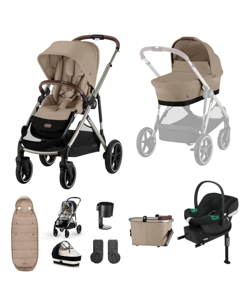 Cybex Pushchairs Cybex Gazelle S Pushchair Bundle with Cybex Aton B2 i-Size Car Seat &amp; Base (7 Pieces) - Almond Beige