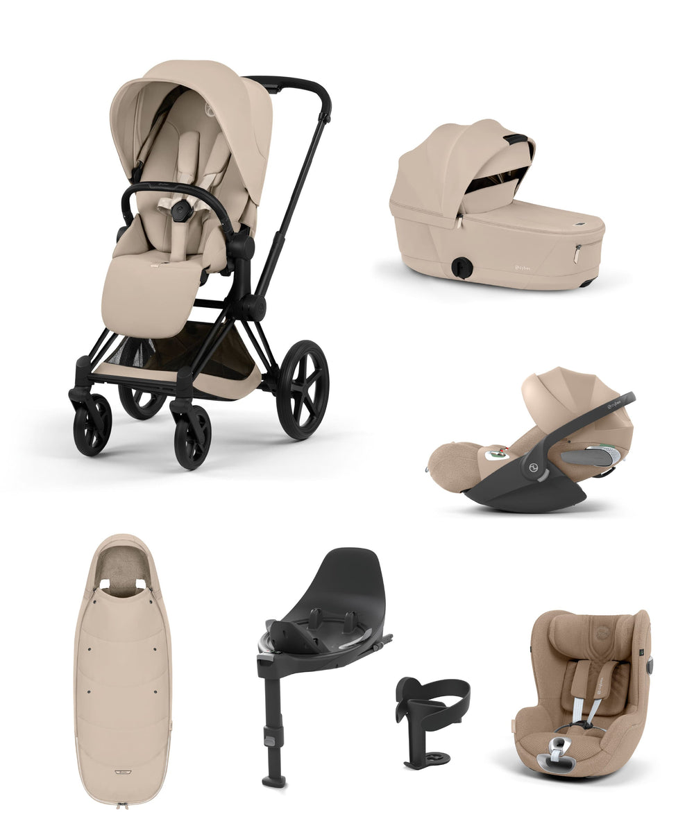 Cybex Pushchairs Cybex Priam Ultimate Pushchair Bundle With Cybex Cloud T Plus &amp; Cybex Sirona T I-Size Plus Car Seat &amp; Base - Black/Cozy Beige