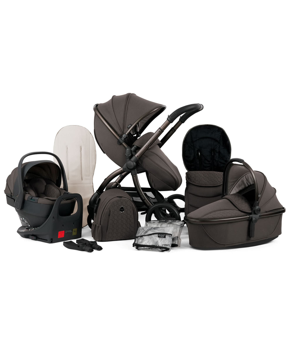 Egg (BabyStyle) Pushchairs Egg3 Complete Pushchair Bundle with Shell 360 Car Seat - Chocolate Velvet