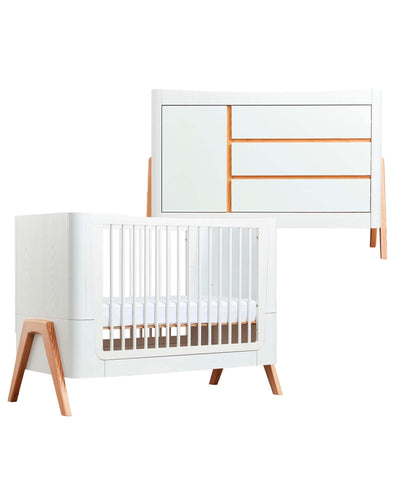 Gaia Hera Baby Cotbed & Dresser Changer - Natural White