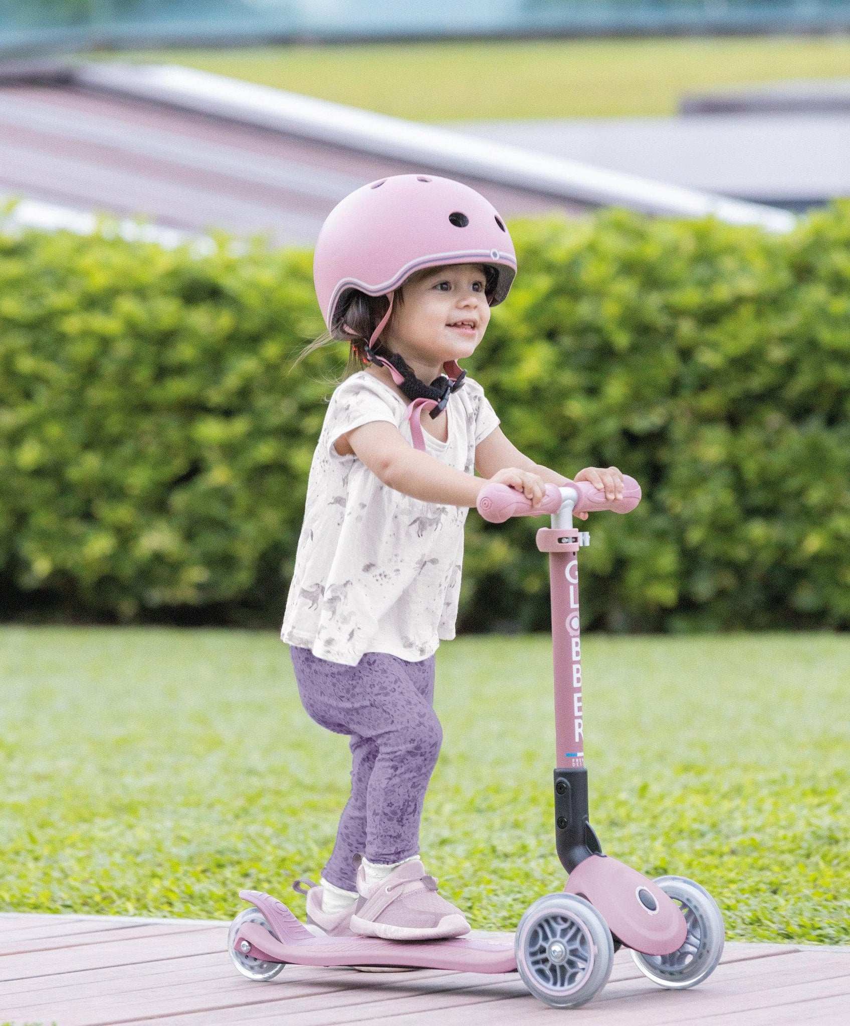 Globber Junior Foldable Lights Eco Scooter - Berry – Mamas & Papas UK