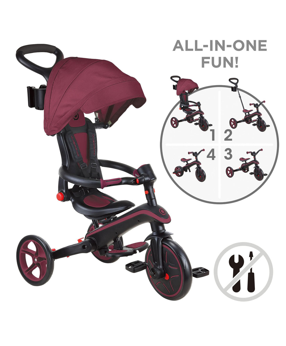 Globber Outdoor Play Globber Explorer Trike Foldable 4in1 -  Burgundy
