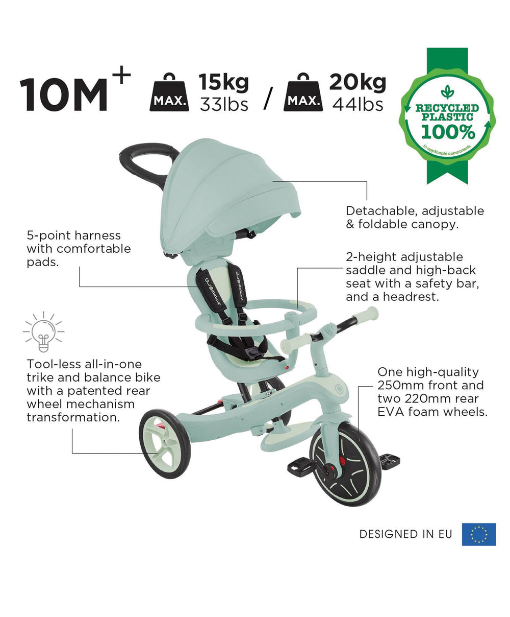 Globber Ride on Toy Globber Explorer Trike Eco 4 in 1 - Pistachio