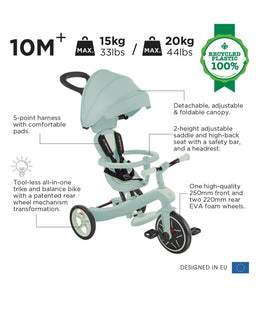 Globber Ride on Toy Globber Explorer Trike Eco 4 in 1 - Pistachio