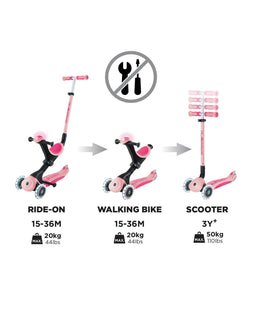 Globber Ride on Toy Globber Go Up Deluxe Lights - Pastel Pink