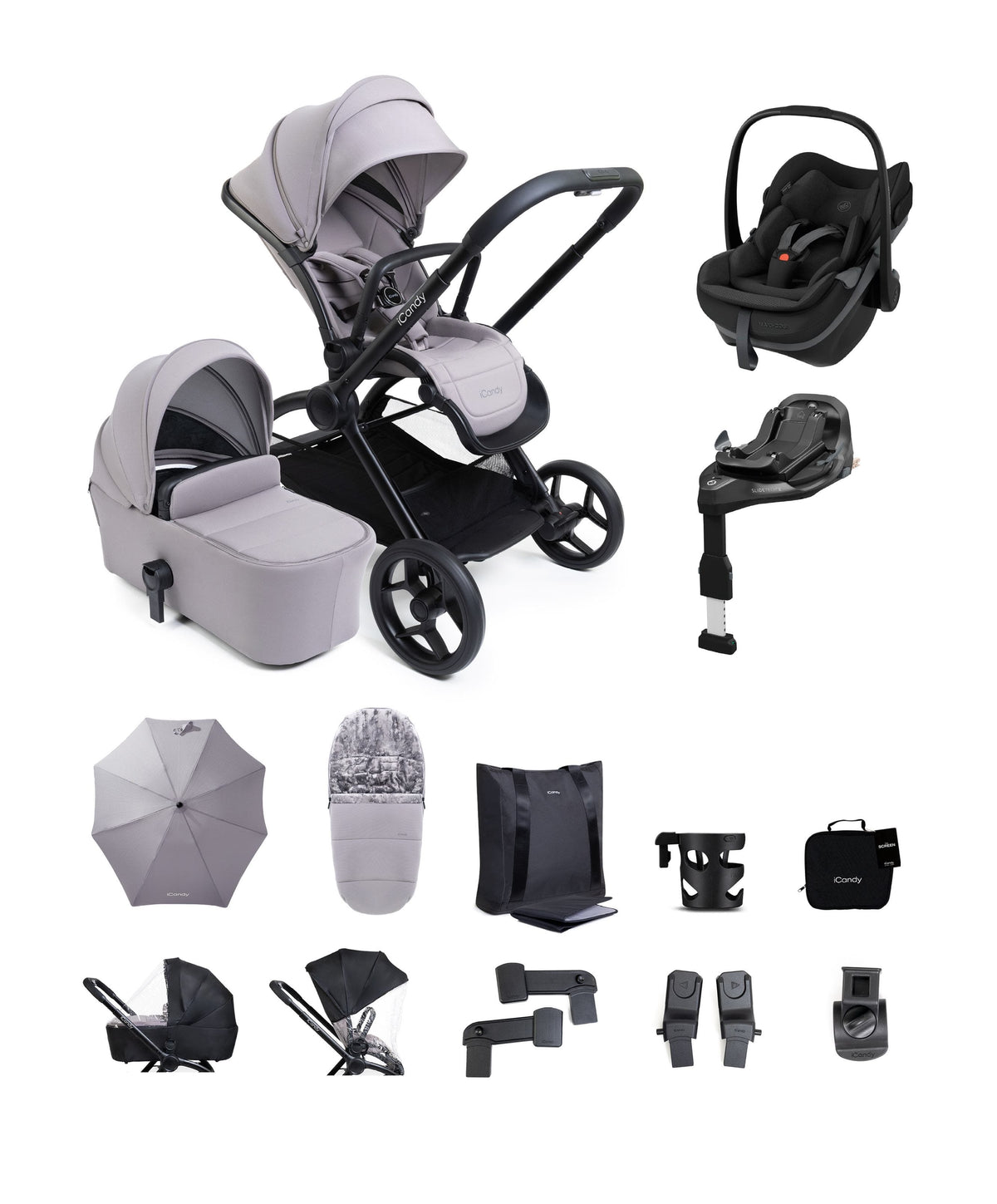 iCandy iCandy Core 2 Pushchair Bundle With Maxi-Cosi Pebble Slide Pro Car Seat & Base – Grey