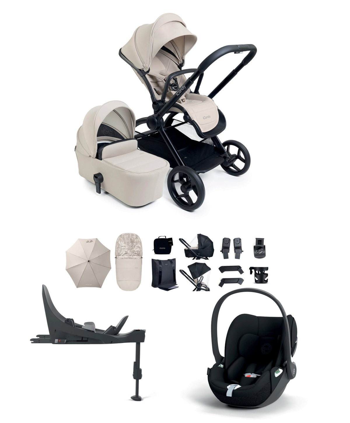 iCandy Pushchairs iCandy Core 2 Pushchair Bundle With Cybex Cloud T+ Car Seat & Base - Sandstone