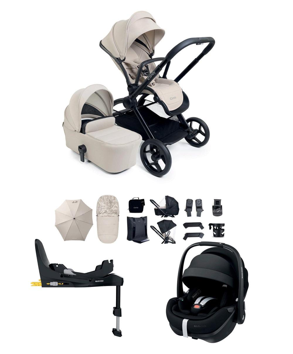 iCandy Pushchairs iCandy Core 2 Pushchair Bundle With Maxi-Cosi Pebble 360 Pro Car Seat &amp; Base - Sandstone