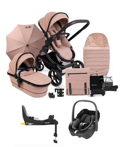 iCandy Pushchairs iCandy Peach 7 Summer Bundle in Cookie with Maxi-Cosi Pebble 360 Car Seat & FamilyFix 360 Base
