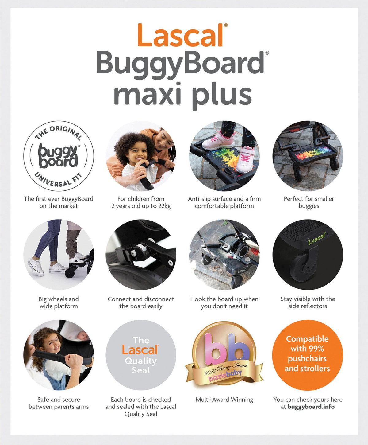 Lascal Maxi Plus Lascal Black Maxi BuggyBoard® Plus Grey Saddle – Mamas & Papas UK