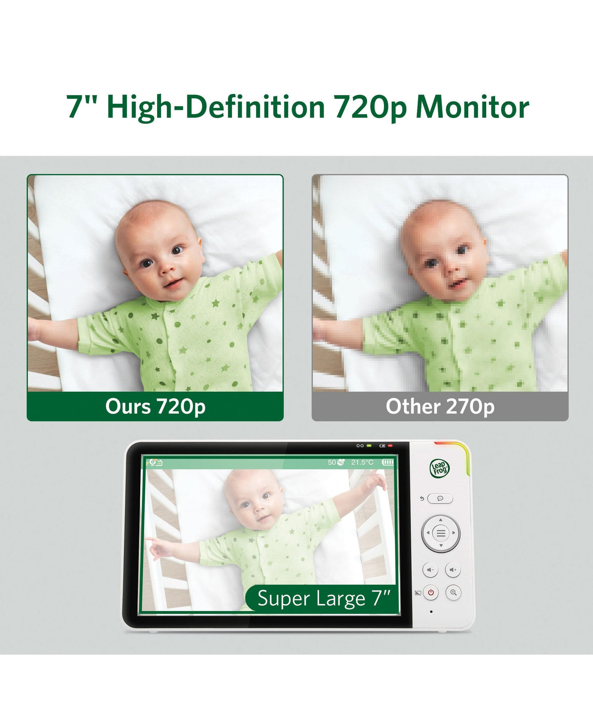 LeapFrog LF5817HD 7 Inch Over-the-Cot Smart Baby Monitor – Mamas & Papas UK