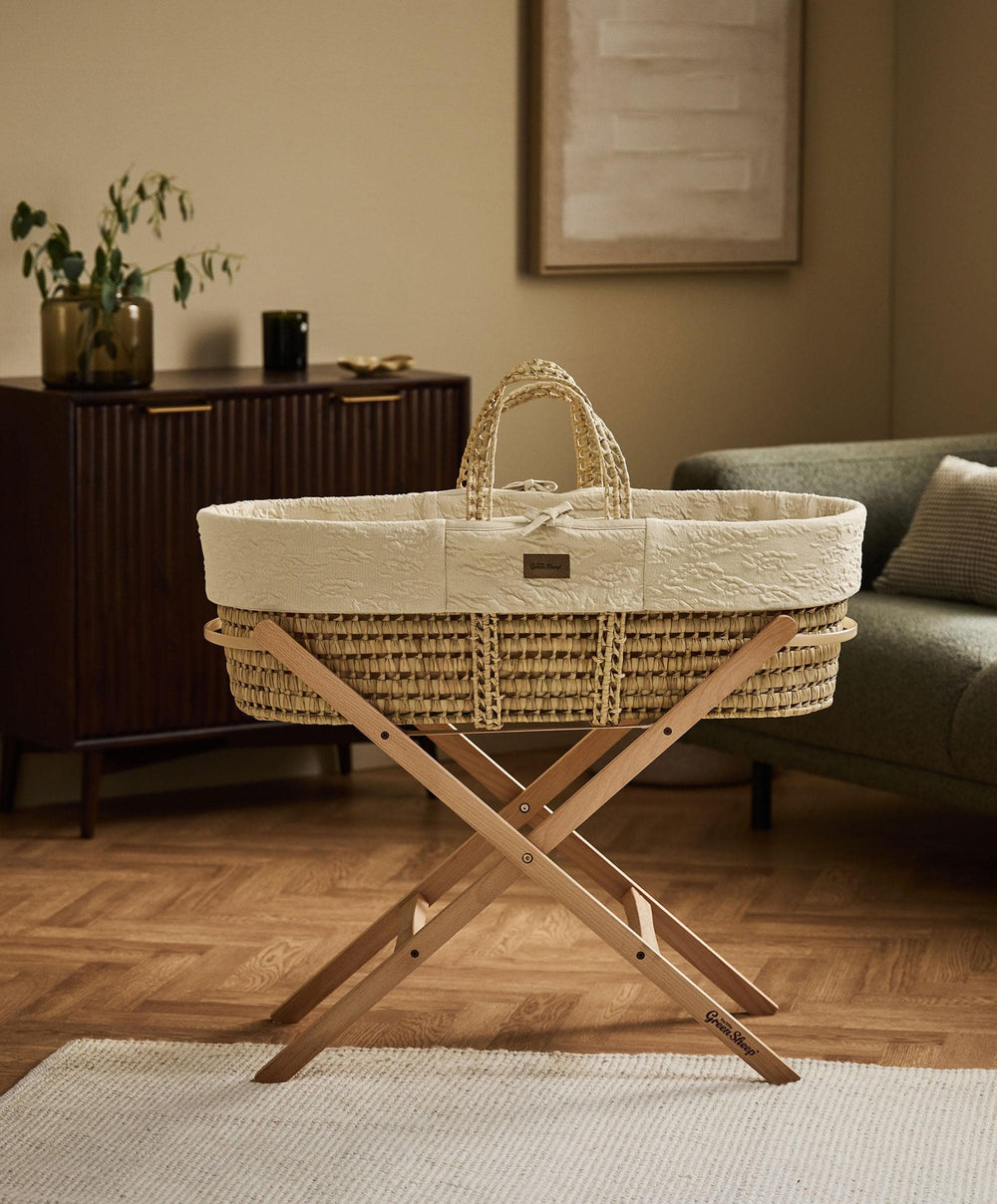 Little Green Sheep Little Green Sheep Furrow Knit Moses Basket &amp; Mattress - Linen