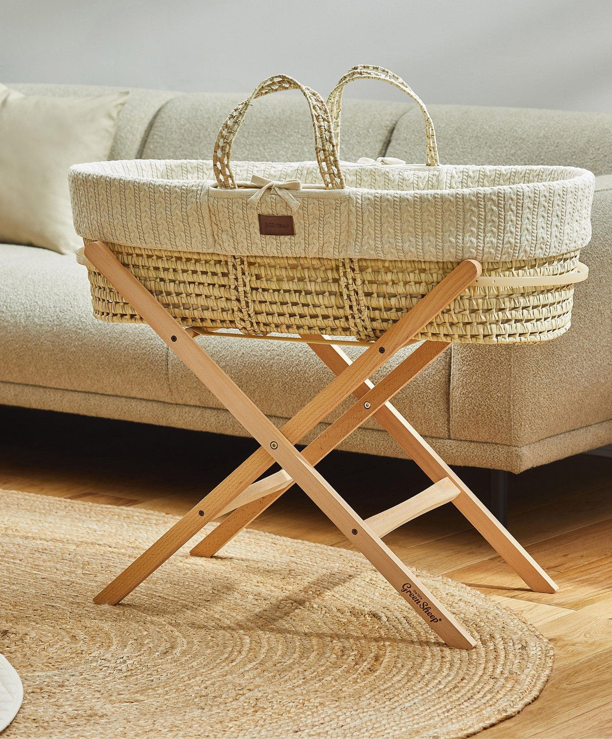 Little Green Sheep Little Green Sheep Knitted Moses Basket - Linen