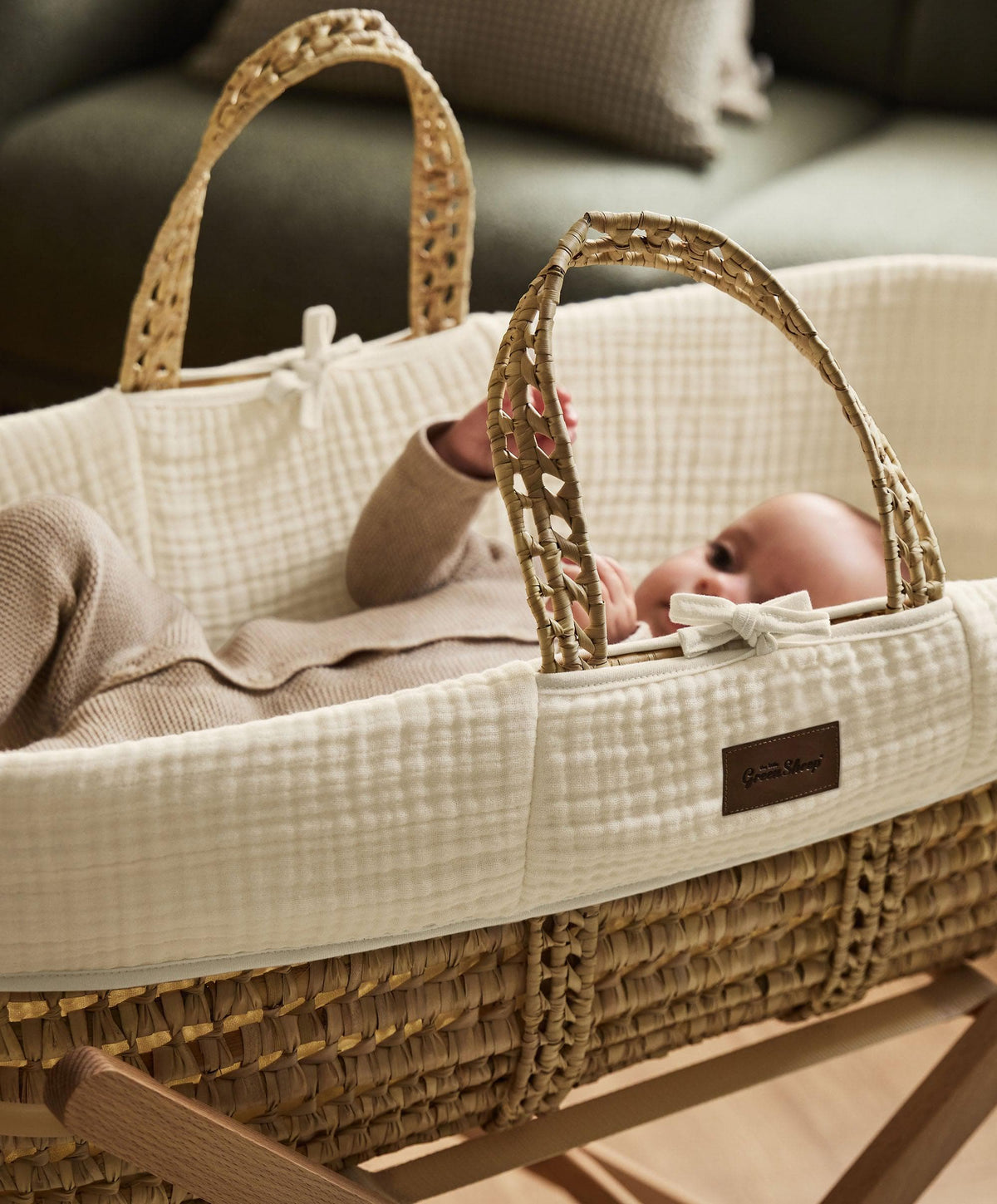 Little Green Sheep Little Green Sheep Muslin Moses Basket & Mattress - Ecru