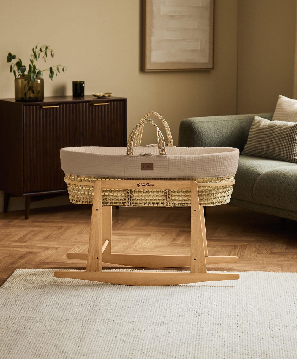 Little Green Sheep Little Green Sheep Muslin Moses Basket &amp; Mattress - Truffle