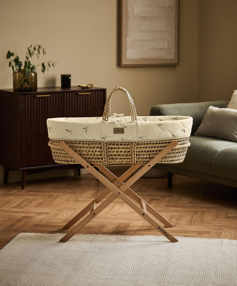 Little Green Sheep Little Green Sheep Quilted Moses Basket &amp; Mattress - Leaves