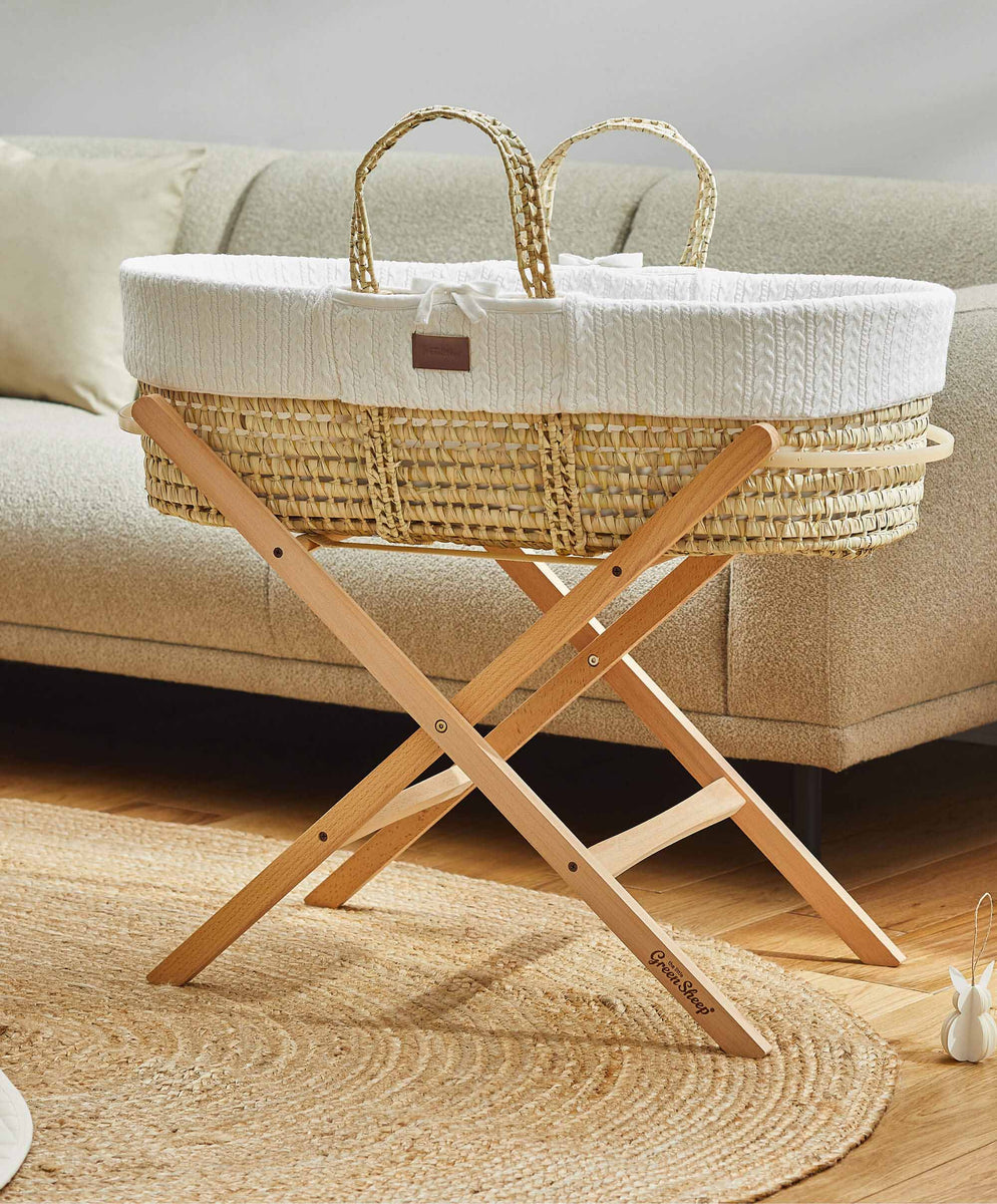 Little Green Sheep Knitted Moses Basket White Nursery Furniture