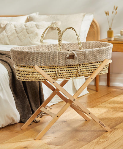 Little Green Sheep Moses Baskets Little Green Sheep Organic Knitted Moses Basket & Mattress - Truffle